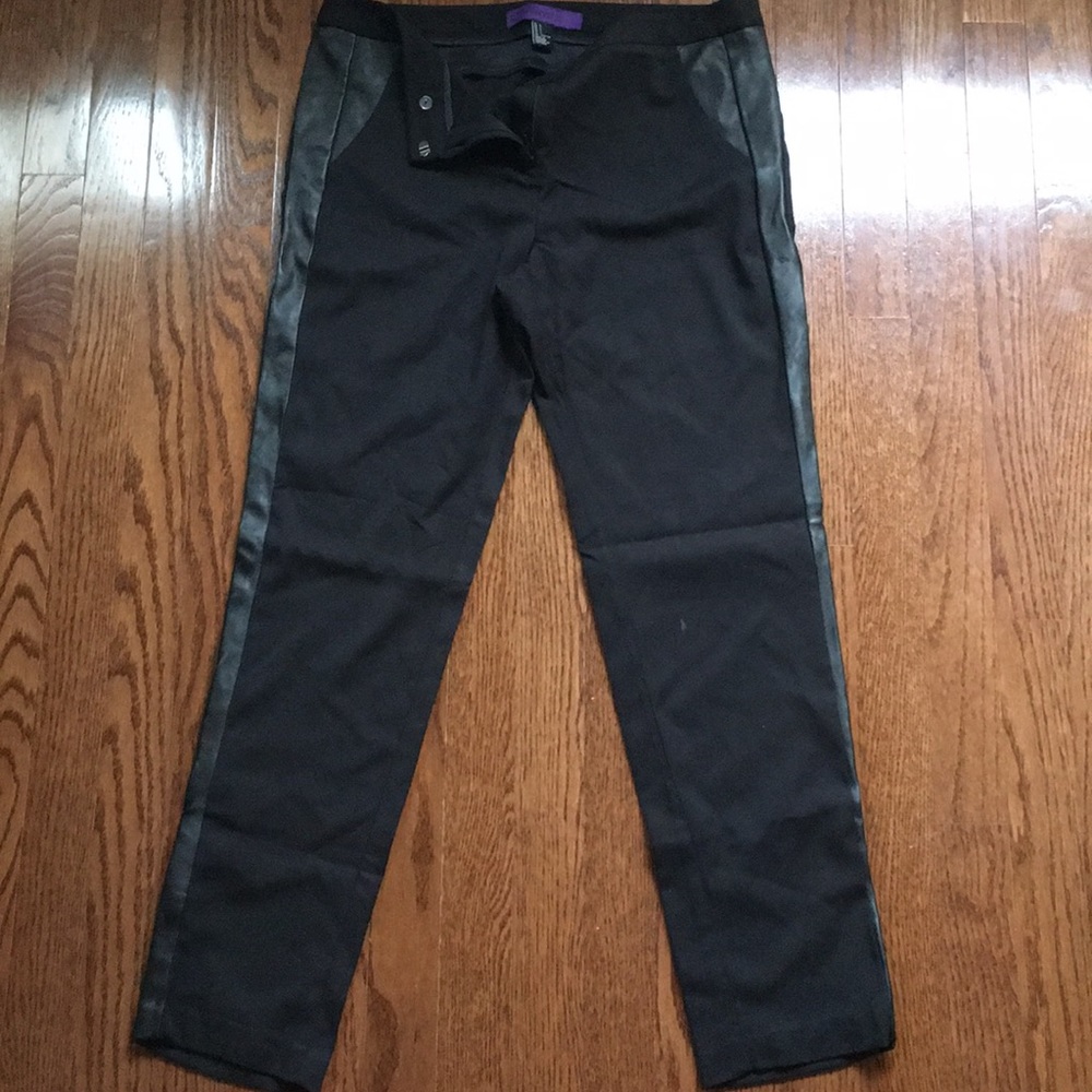 Dress pants with faux leather side panel